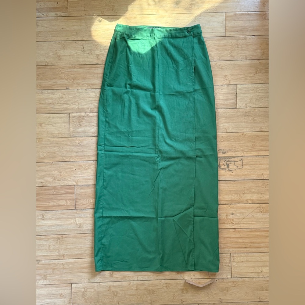 Reformation Vibrant Green 2 Button Wrap Skirt